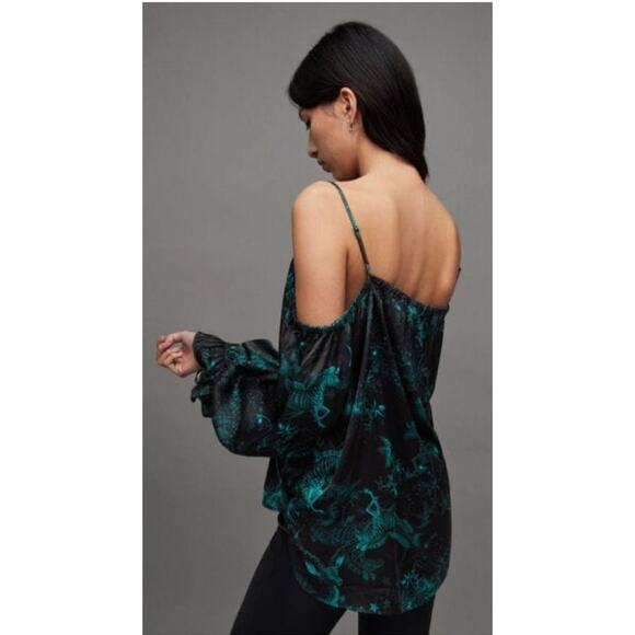 All Saints Poppy Cosmic Off The Shoulder Top Adjustable Straps Women's Size 4 - Picture 4 of 10